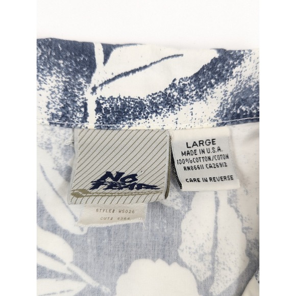 No Fear Hawaiian Floral Shirt Size LG‎ Camp Vintage 90s Blue White Tropical USA - Picture 7 of 8